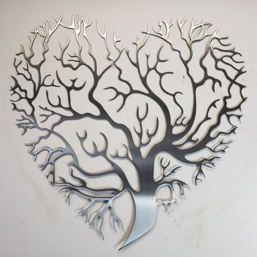 Metal Heart Shape Tree of Life with Outline Wall Art 9.5 or 16 Inches Tall
